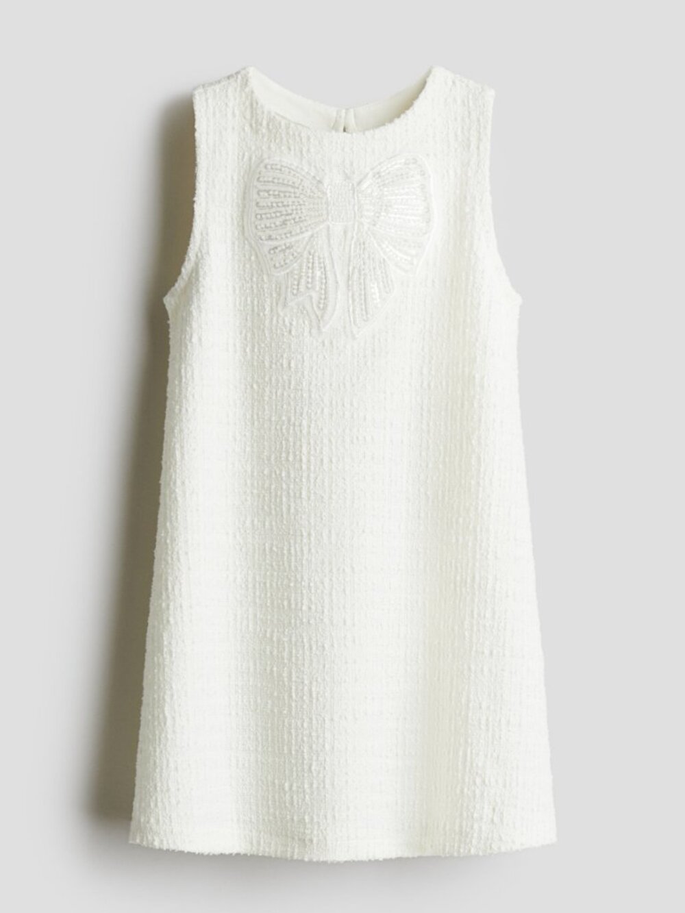 H&M Girls Ivory Bouclé Beaded Bow Shift Dress 4-6T